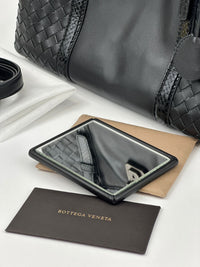 Medium Roma Black Intrecciato Woven Nappa Leather / Snakeskin Top Handle Bag