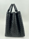 Medium Roma Black Intrecciato Woven Nappa Leather / Snakeskin Top Handle Bag