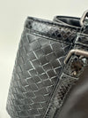 Medium Roma Black Intrecciato Woven Nappa Leather / Snakeskin Top Handle Bag