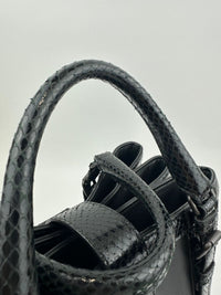 Medium Roma Black Intrecciato Woven Nappa Leather / Snakeskin Top Handle Bag