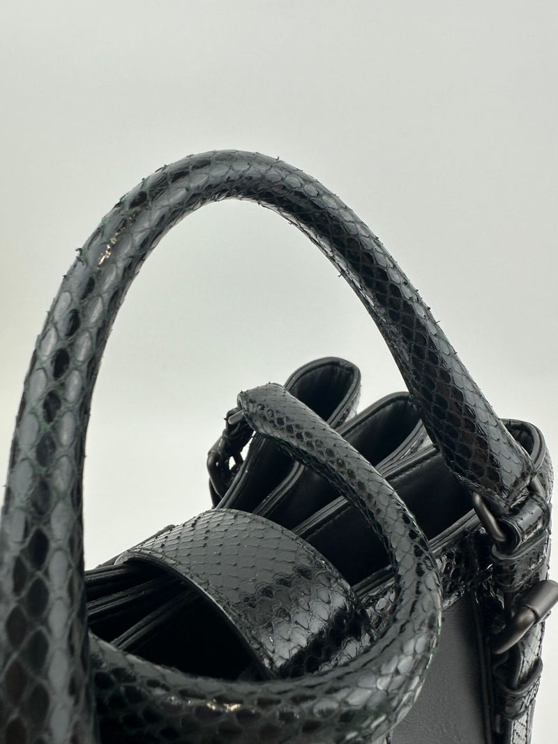 Medium Roma Black Intrecciato Woven Nappa Leather / Snakeskin Top Handle Bag