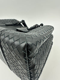 Medium Roma Black Intrecciato Woven Nappa Leather / Snakeskin Top Handle Bag