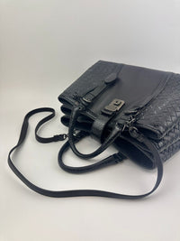 Medium Roma Black Intrecciato Woven Nappa Leather / Snakeskin Top Handle Bag