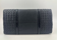 Medium Roma Black Intrecciato Woven Nappa Leather / Snakeskin Top Handle Bag