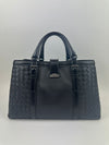 Medium Roma Black Intrecciato Woven Nappa Leather / Snakeskin Top Handle Bag