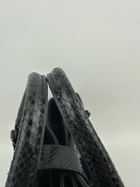 Medium Roma Black Intrecciato Woven Nappa Leather / Snakeskin Top Handle Bag