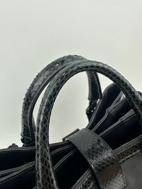Medium Roma Black Intrecciato Woven Nappa Leather / Snakeskin Top Handle Bag