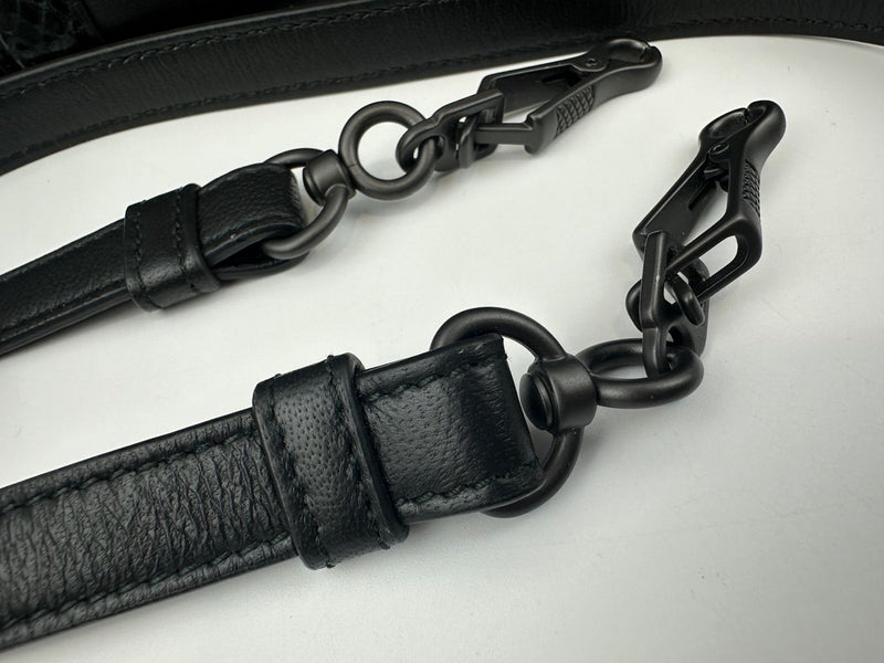 Medium Roma Black Intrecciato Woven Nappa Leather / Snakeskin Top Handle Bag