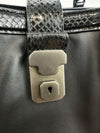 Medium Roma Black Intrecciato Woven Nappa Leather / Snakeskin Top Handle Bag