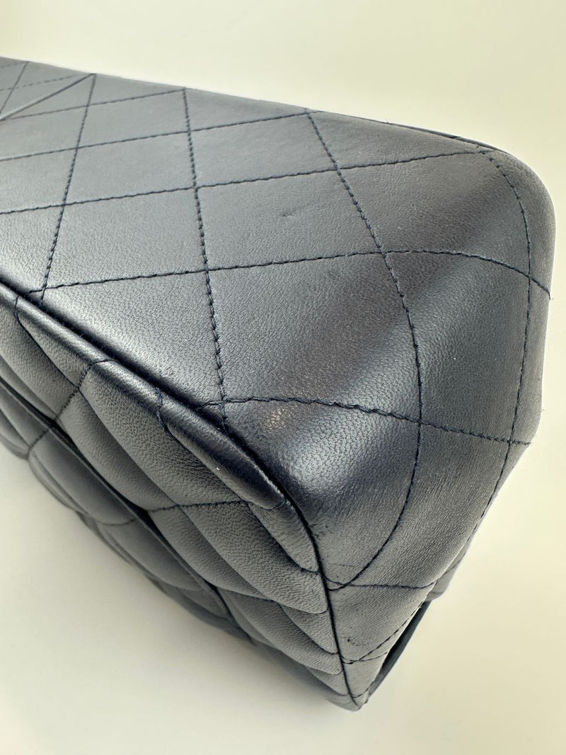 Classic Lambskin Navy Blue Jumbo Double Flap SHW