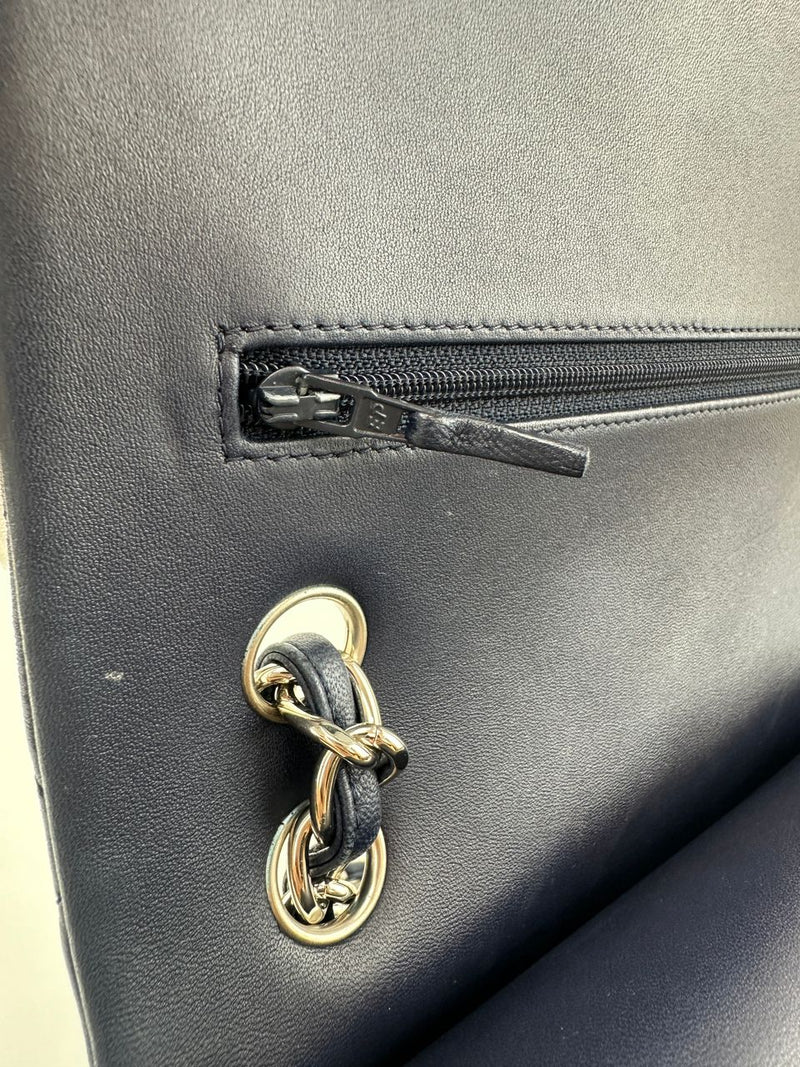 Classic Lambskin Navy Blue Jumbo Double Flap SHW