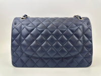 Classic Lambskin Navy Blue Jumbo Double Flap SHW