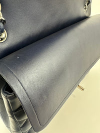 Classic Lambskin Navy Blue Jumbo Double Flap SHW