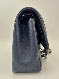 Classic Lambskin Navy Blue Jumbo Double Flap SHW