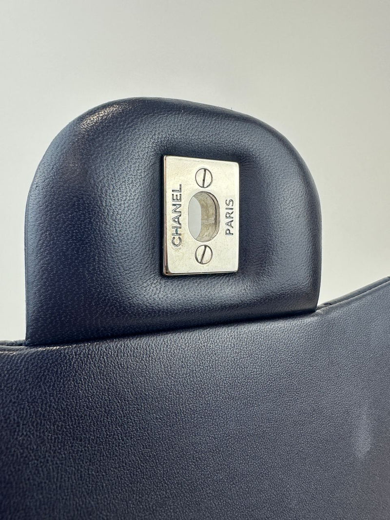 Classic Lambskin Navy Blue Jumbo Double Flap SHW