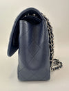Classic Lambskin Navy Blue Jumbo Double Flap SHW
