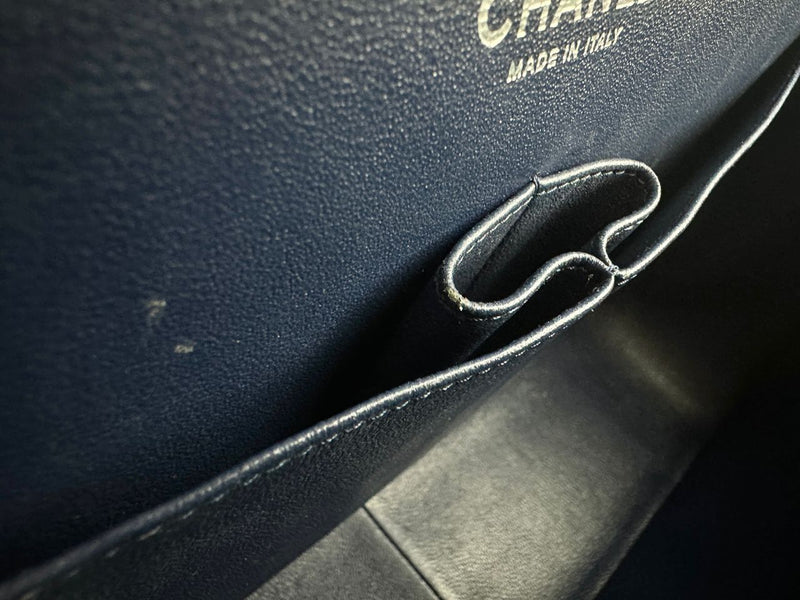 Classic Lambskin Navy Blue Jumbo Double Flap SHW