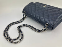 Classic Lambskin Navy Blue Jumbo Double Flap SHW