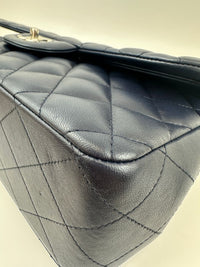 Classic Lambskin Navy Blue Jumbo Double Flap SHW