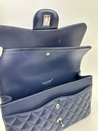 Classic Lambskin Navy Blue Jumbo Double Flap SHW