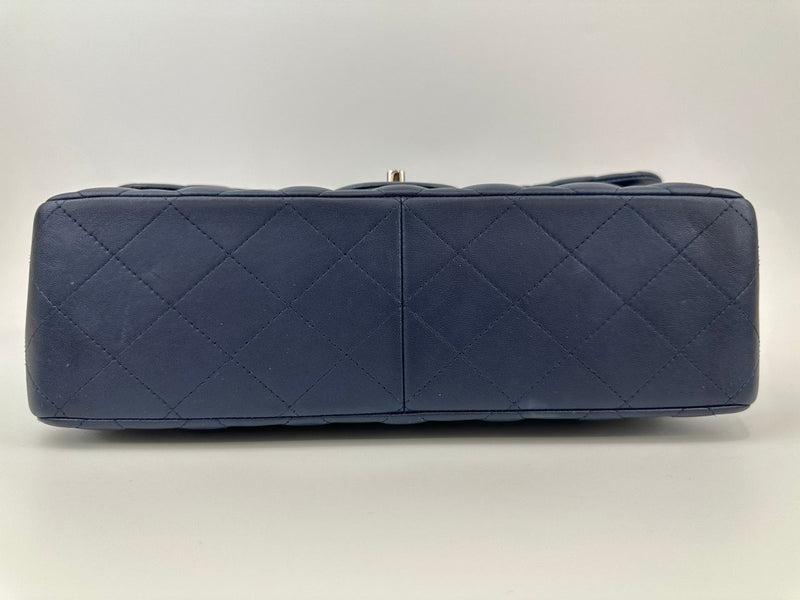 Classic Lambskin Navy Blue Jumbo Double Flap SHW