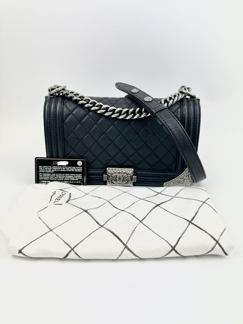 Boy Old Medium Paris-Dallas Black Calfskin Flap Bag RHW