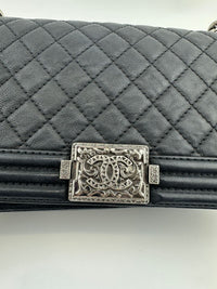 Boy Old Medium Paris-Dallas Black Calfskin Flap Bag RHW