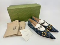 GG Denim Horsebit Blue Ballet Flats Size 38.5