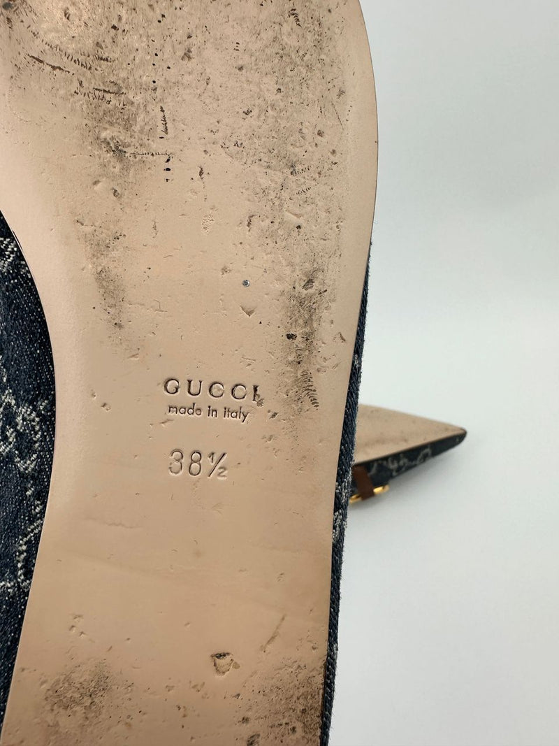 GG Denim Horsebit Blue Ballet Flats Size 38.5