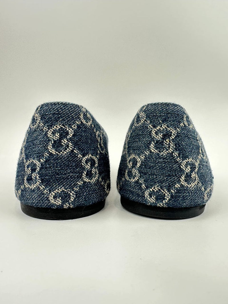GG Denim Horsebit Blue Ballet Flats Size 38.5
