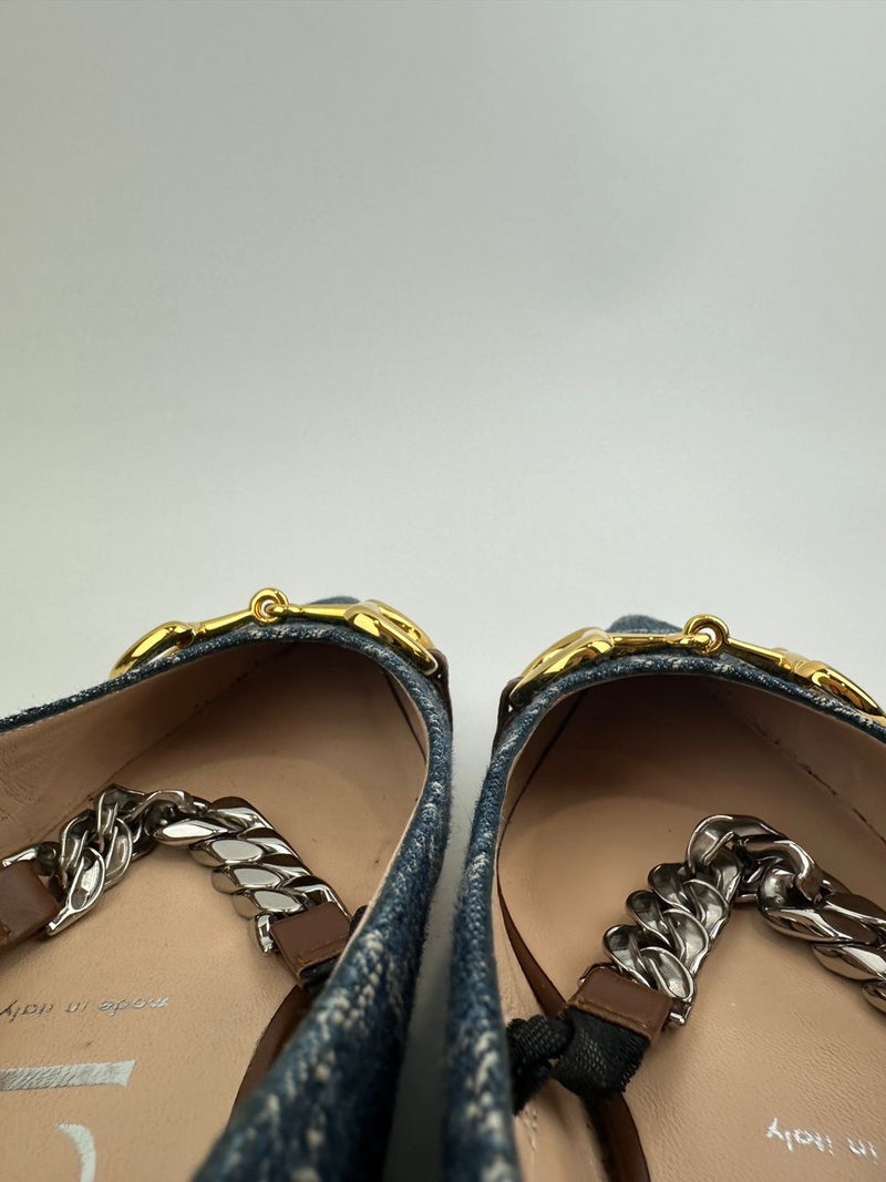 GG Denim Horsebit Blue Ballet Flats Size 38.5
