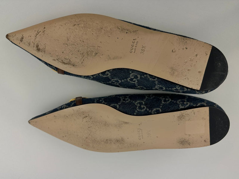 GG Denim Horsebit Blue Ballet Flats Size 38.5