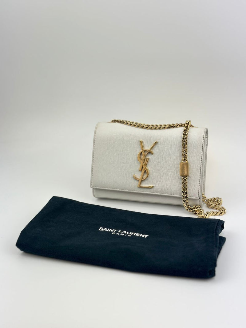 Small Kate White Grain De Poudre Embossed Leather GHW