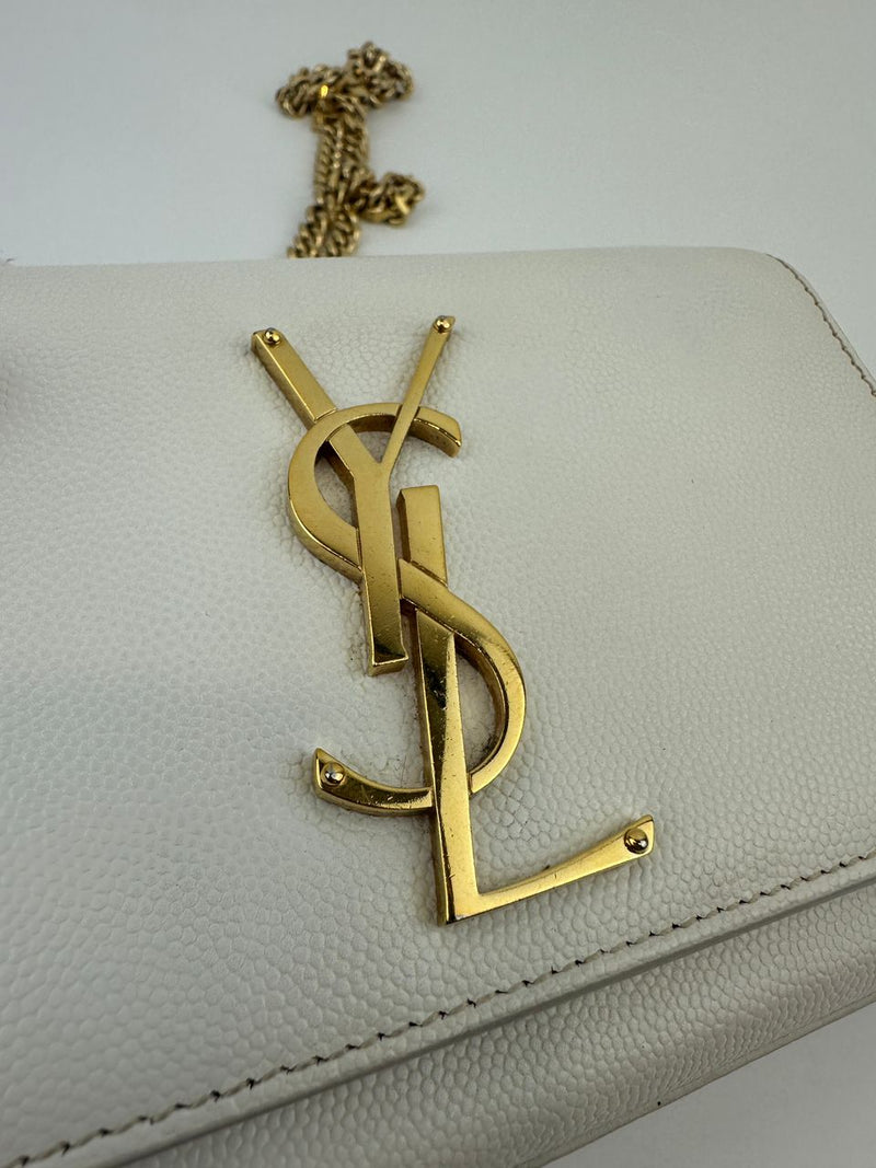 Small Kate White Grain De Poudre Embossed Leather GHW