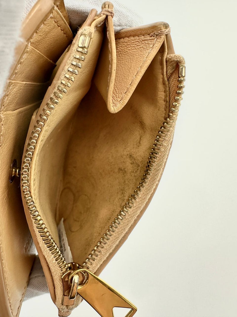 Small Cassette Intrecciato Beige Bifold Zip Wallet