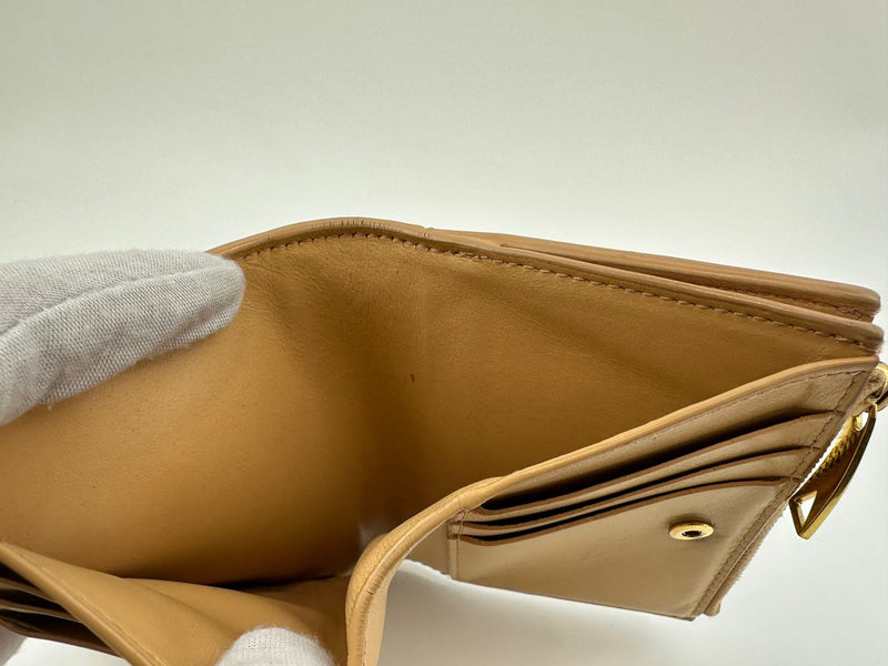 Small Cassette Intrecciato Beige Bifold Zip Wallet