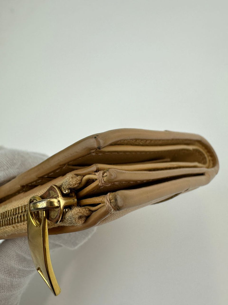 Small Cassette Intrecciato Beige Bifold Zip Wallet
