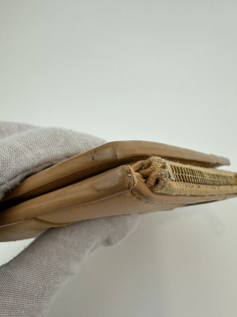 Small Cassette Intrecciato Beige Bifold Zip Wallet