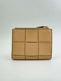 Small Cassette Intrecciato Beige Bifold Zip Wallet