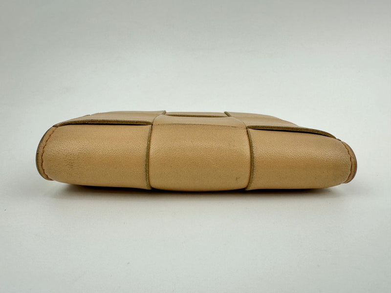 Small Cassette Intrecciato Beige Bifold Zip Wallet