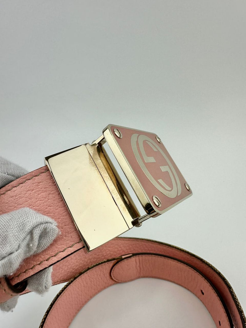 GG Beige Canvas / Pink Reversible Belt GHW Size 80 / 32