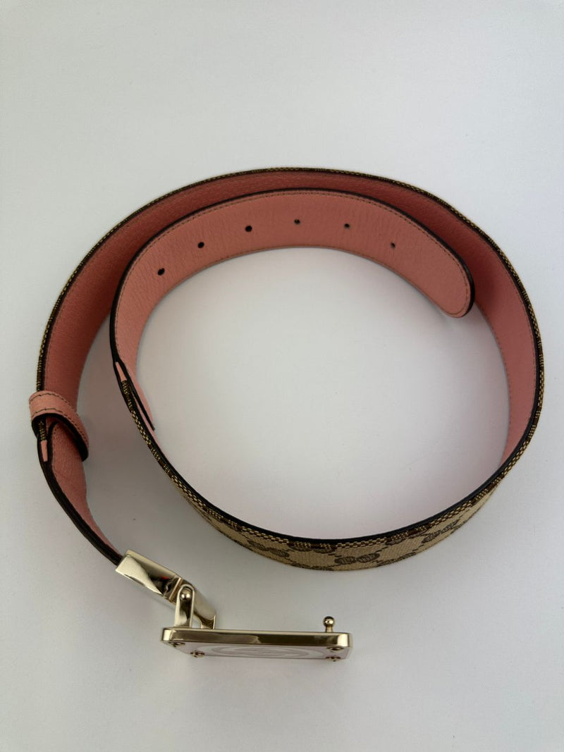 GG Beige Canvas / Pink Reversible Belt GHW Size 80 / 32