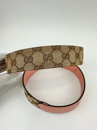 GG Beige Canvas / Pink Reversible Belt GHW Size 80 / 32