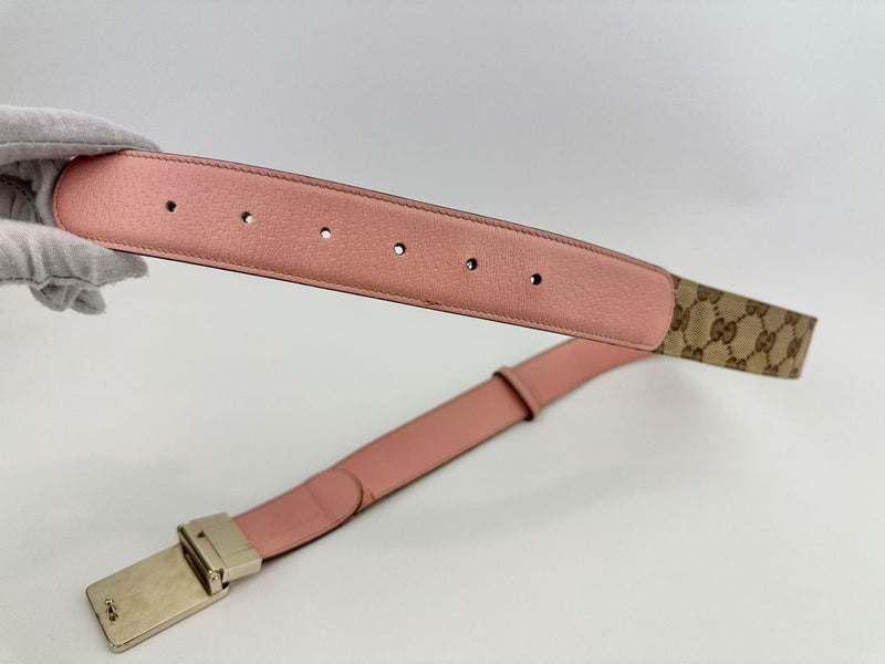 GG Beige Canvas / Pink Reversible Belt GHW Size 80 / 32