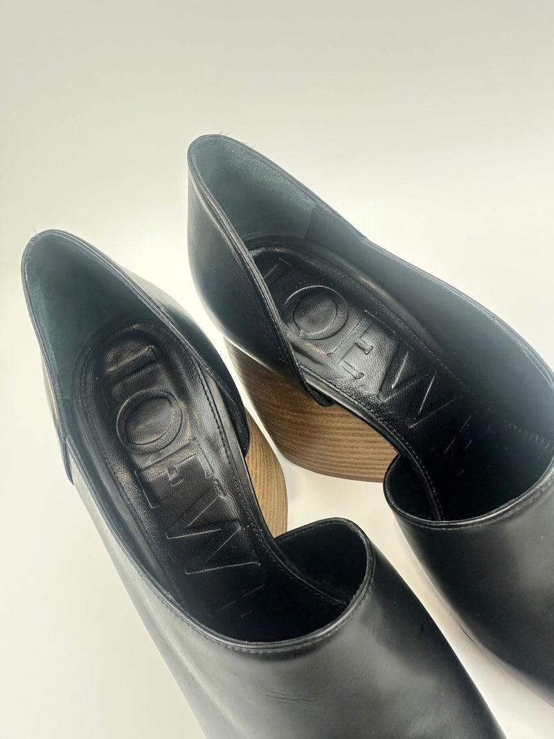 Toy Wood Heel Black Leather Pumps Size 38