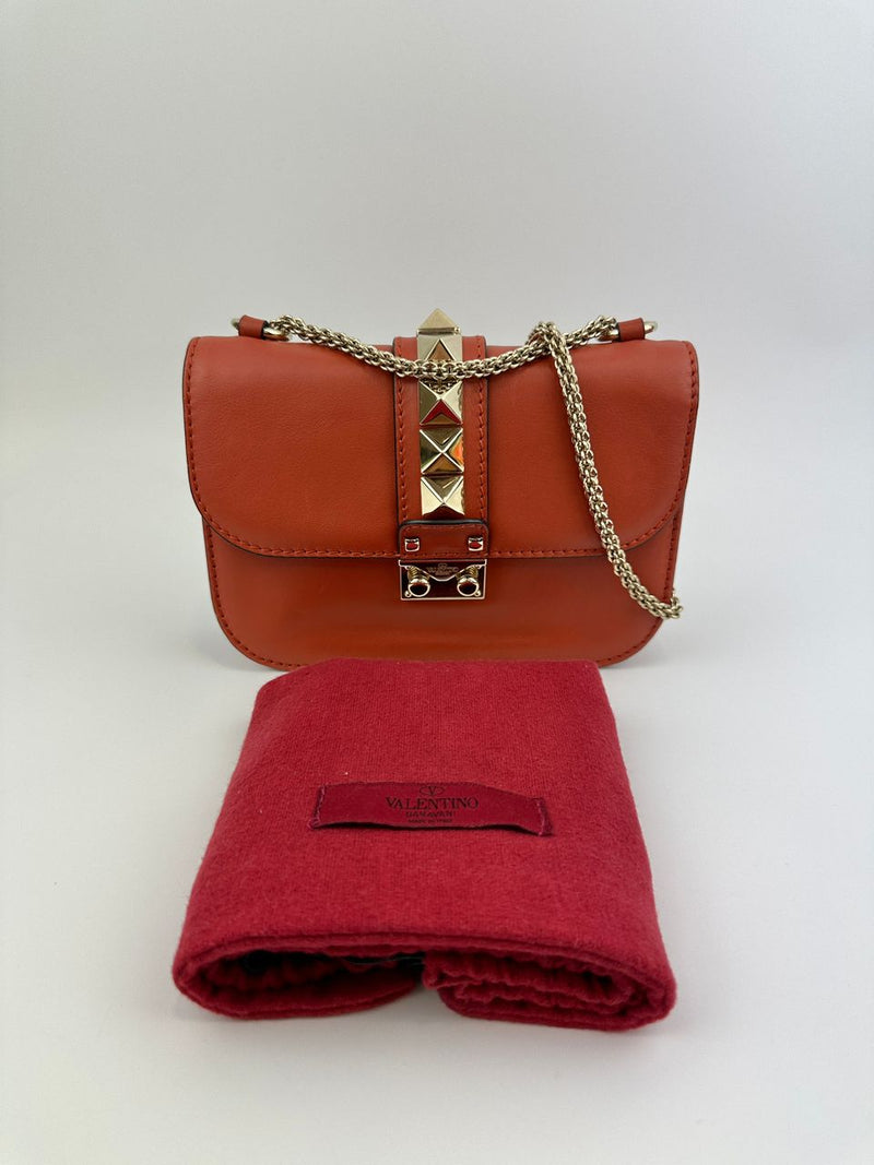 Small Glam Lock Orange Leather Flap Bag