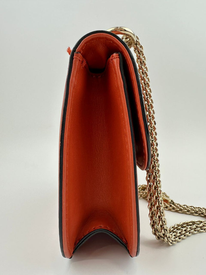 Small Glam Lock Orange Leather Flap Bag