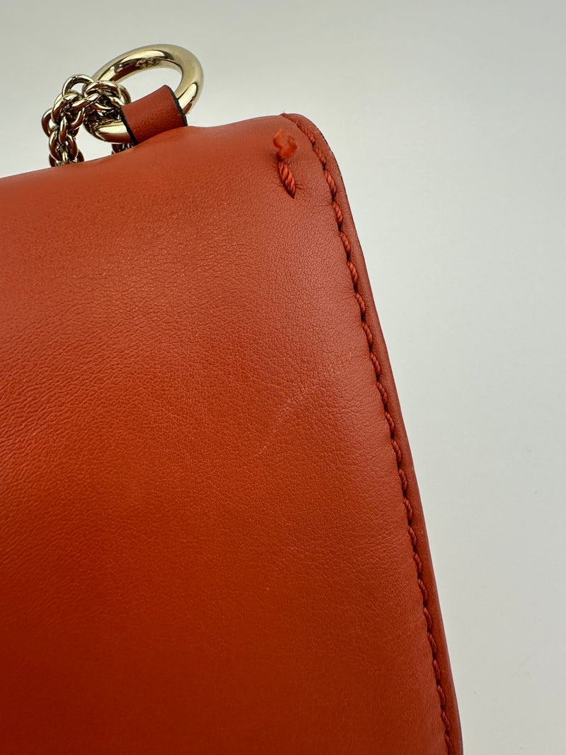 Small Glam Lock Orange Leather Flap Bag