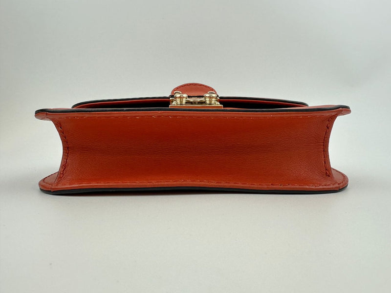 Small Glam Lock Orange Leather Flap Bag