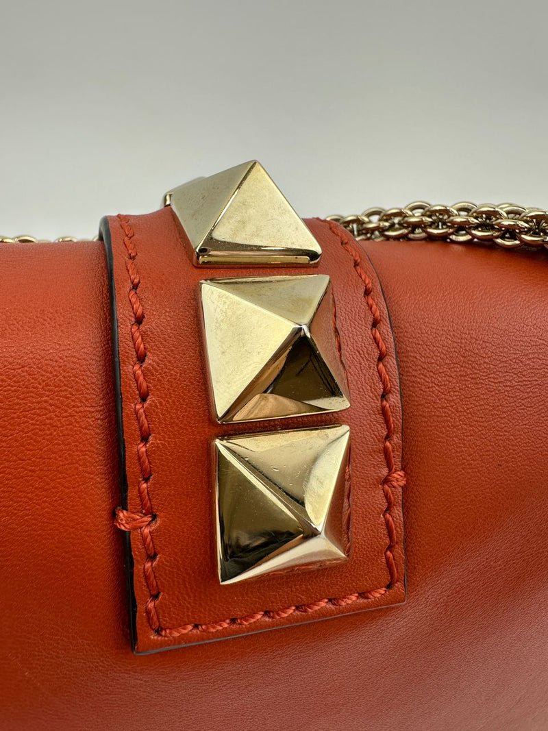Small Glam Lock Orange Leather Flap Bag